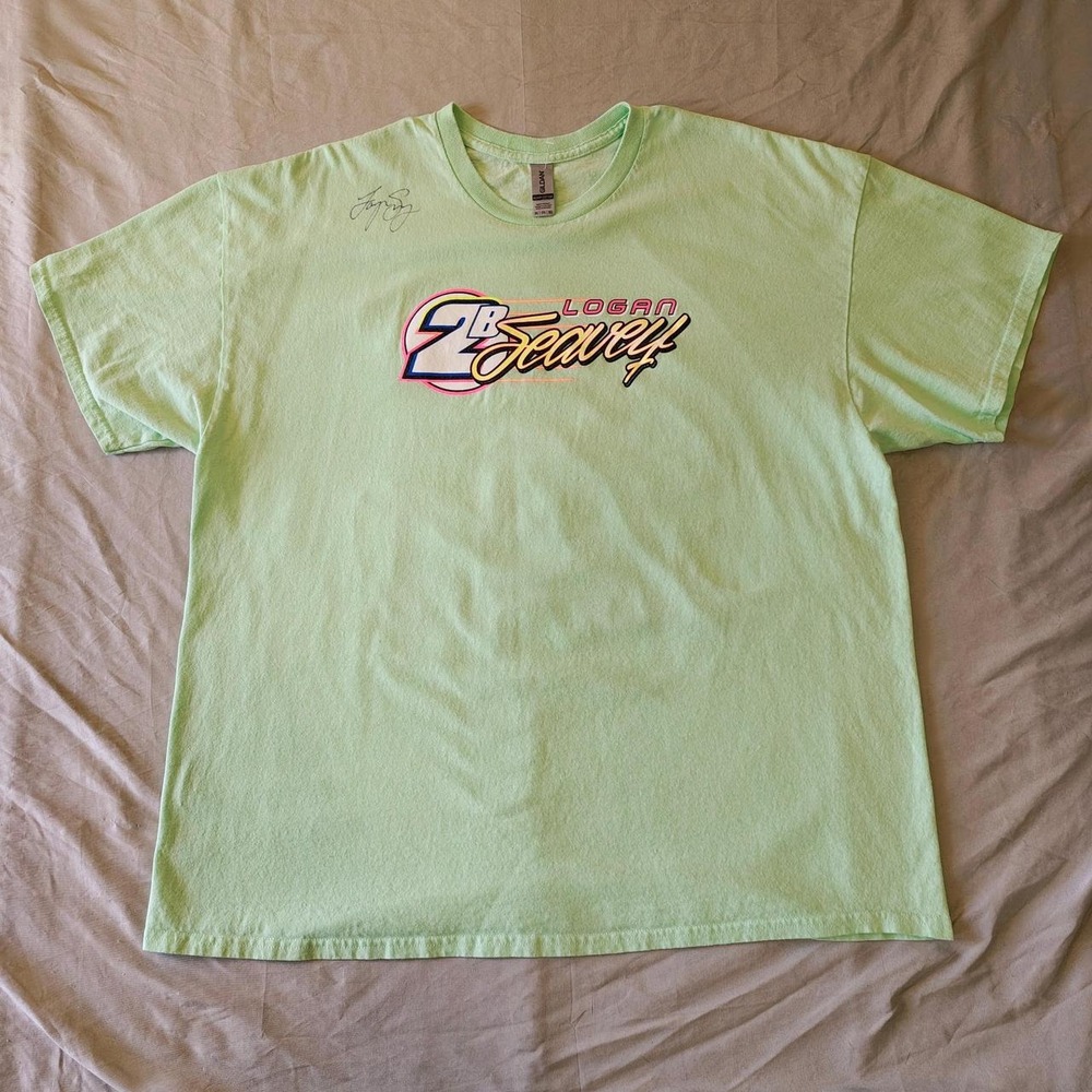 Logan Seavey Signed Racing T Shirt Mens 2XL Green Dirt Track Midget Sprint Car